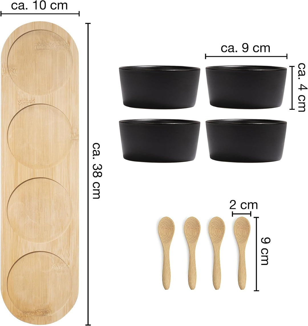 Moritz &amp; Moritz Dipschalen Set mit Bambus Tablett 38 cm 4 Schalen schwarz