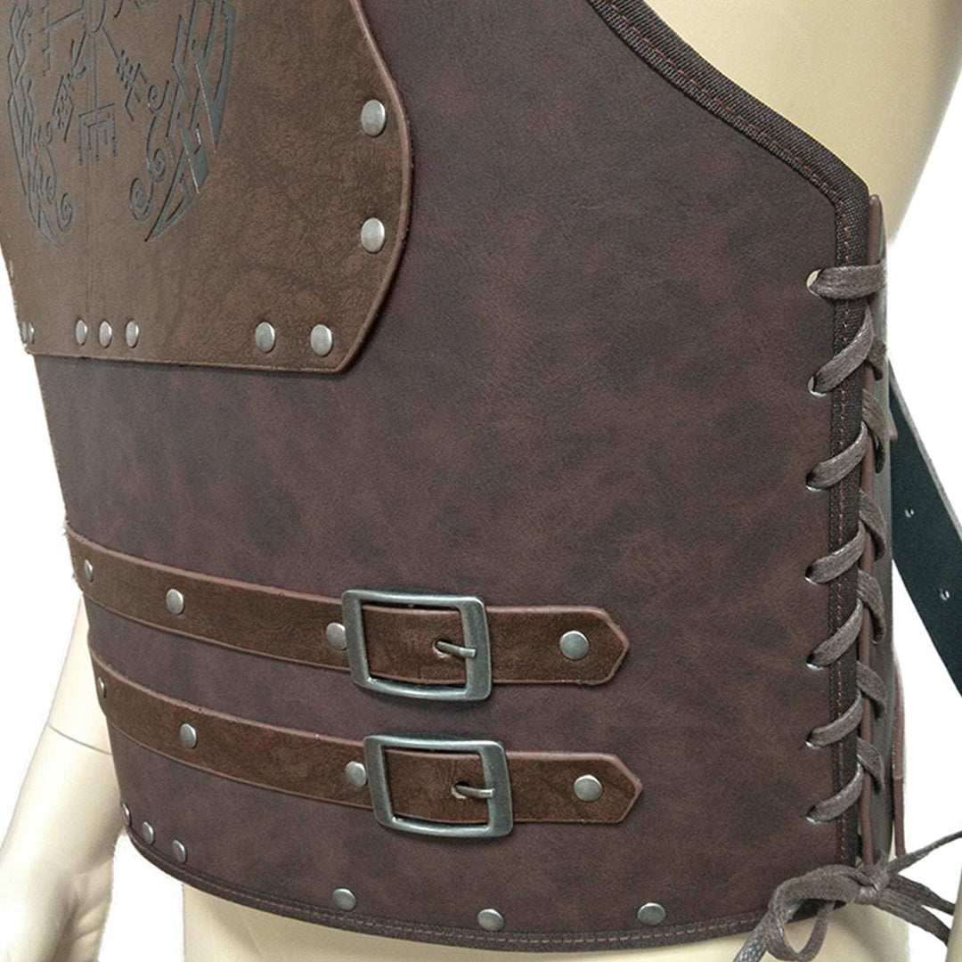 HiiFeuer Viking Warrior PU Leder Brustpanzer, Retro Ritter Leder Körperpanzer, Mittelalterliche Rüst