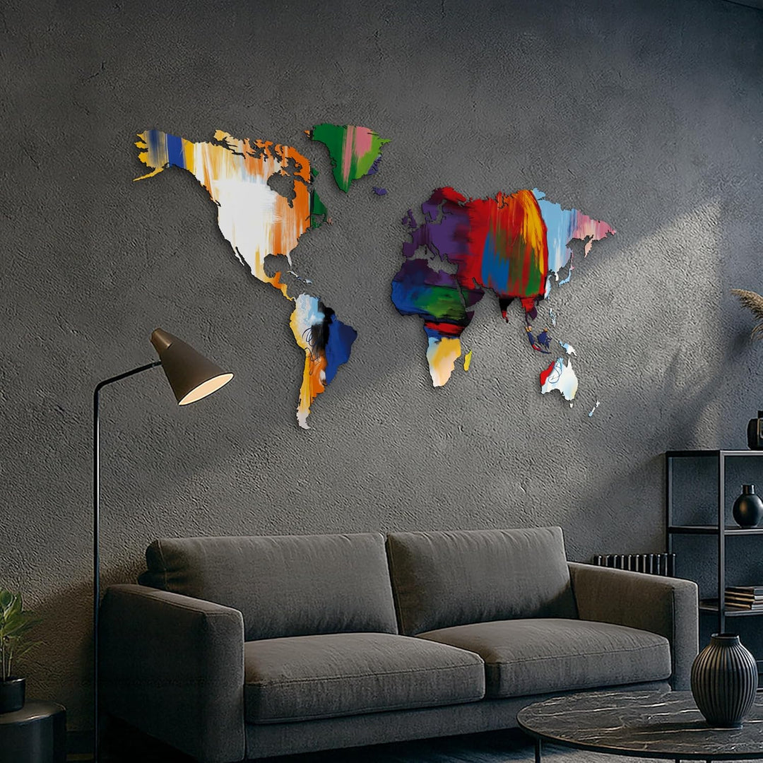 - WELTKARTE - SONDERAUSGABE - ABSTRAKTE FARBEN - MDF HOLZWANDDEKORATION - 130x72 CM 130x72cm Abstrak