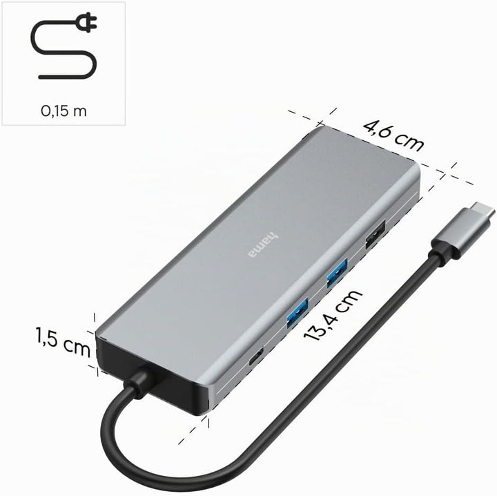 Hama USB Hub 9 Ports, 4xUSB-A, USB-C Daten, USB-C Power, 2xHDMI, Ethernet