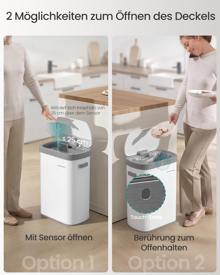 SONGMICS Mülleimer mit Sensor, automatischer Abfalleimer 50 L, Öffnen per Handbewegung oder Berühren