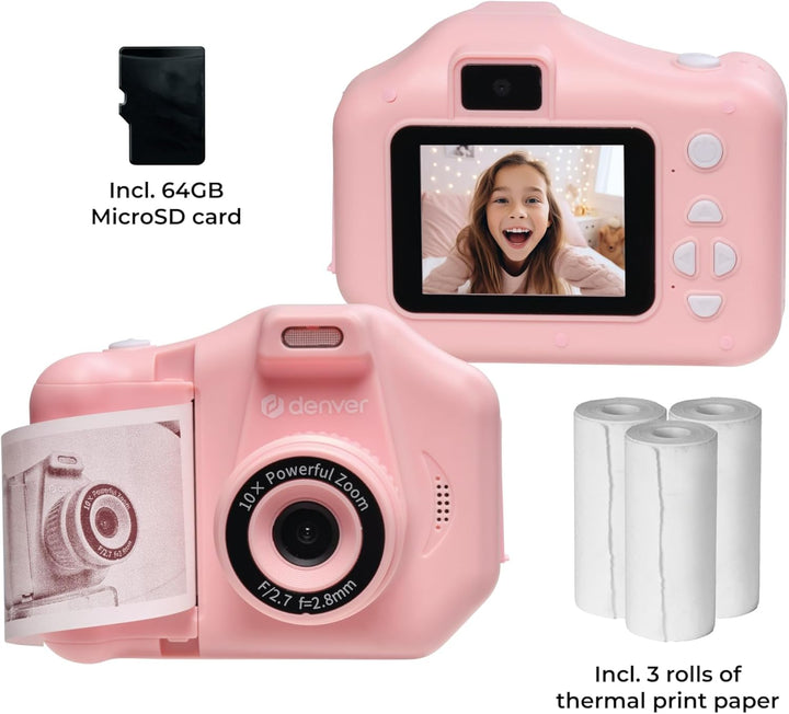 Denver KPC-1370P Sofortbildkamera Kinder mit 2,8" Display | Sofortdruck Kamera für Kinder | Kinderka