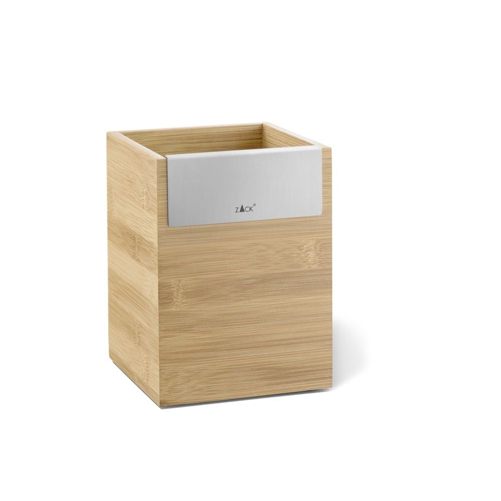 ZACK 20823 "SCARTA" Utensilienbox, Edelstahl matt und geöltem Bambus 12.0 x 12.0 x 16.3 cm, 12.0 x 1