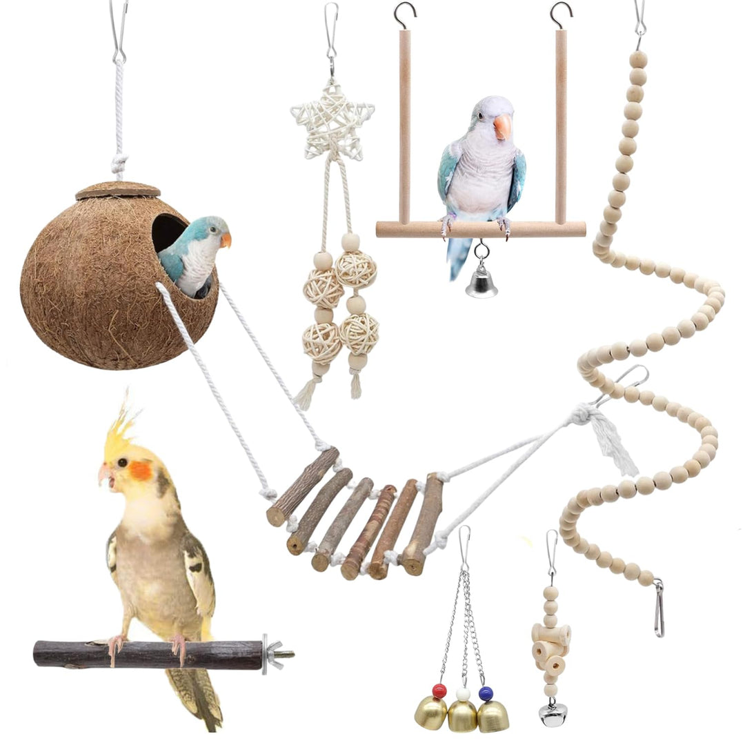 7 Stück Vogel Spielzeug, Wellensittich Zubehör, Vogelkäfig Zubehör, Vogel Spielzeug Wellensittich Sp