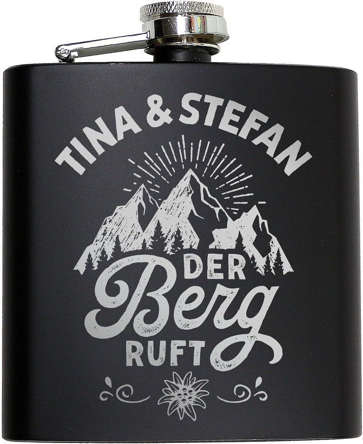 Der Berg ruft Flachmann Skifahren Berg Flachmann Ski Geschenk Wandern personalisiert mit Gravur Schw