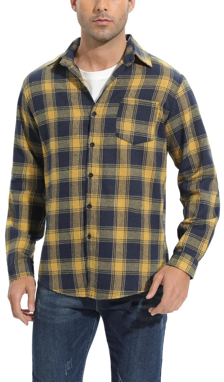 Yukiuiny Herren Holzfällerhemd 100% Baumwolle Langarm Kariertes Hemd Casual Button Down Flanell Frei