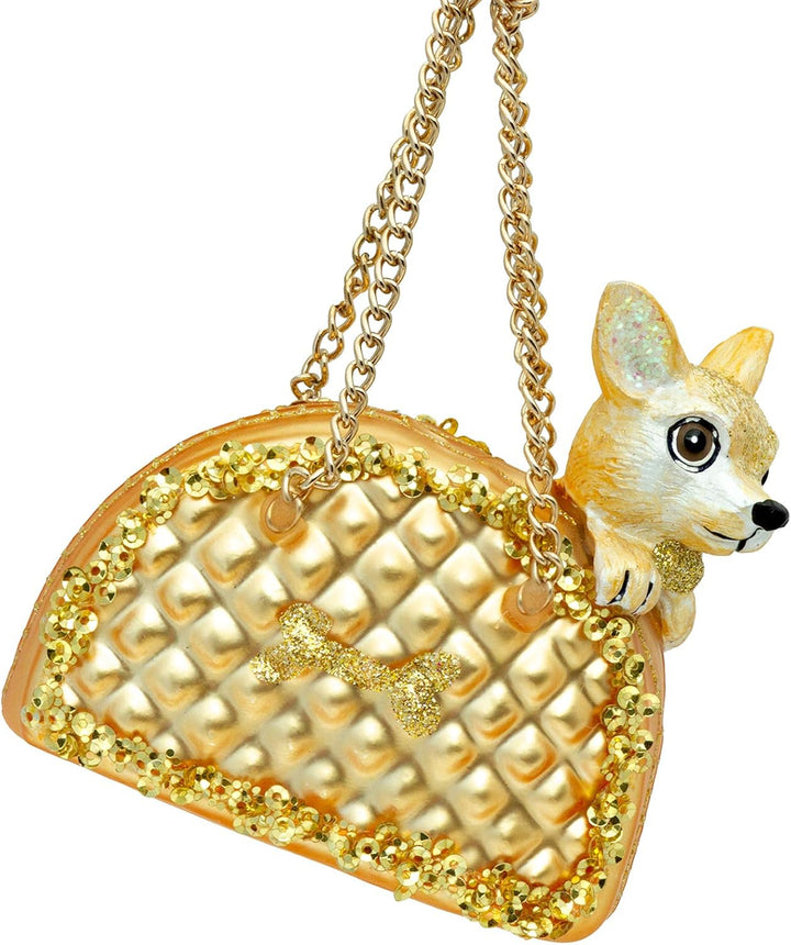 SIKORA Chihuahua in der Handtasche besondere Weihnachtskugel Glas Christbaumschmuck Deko Figur Weihn