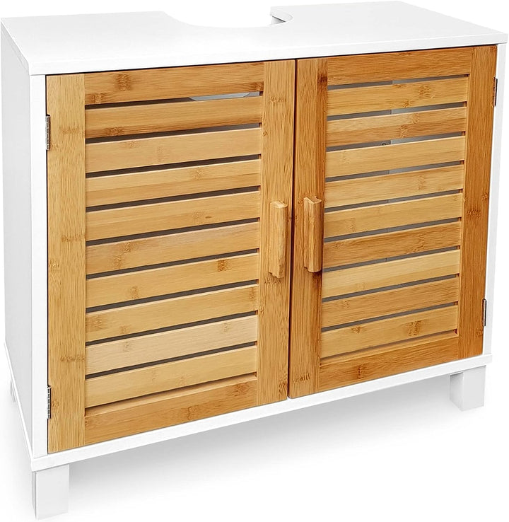 osoltus Bad Waschbecken Unterschrank Kopenhagen Bambus Holz Weiss - Unterschrank für Badezimmer - 60