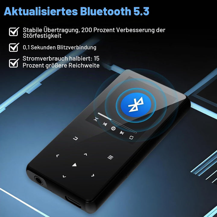 MP3 Player 64GB mit Bluetooth, Mini Digitaler Musik Player mit Lautsprecher, FM Radio, HiFi Audio, M
