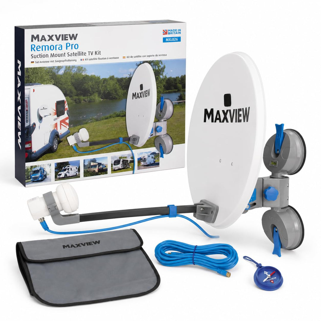 MaxView MXL026 Remora 40 Saugnapf-montiertes tragbares Satellitenfernseh-Set für Wohnwagen, Wohnmobi
