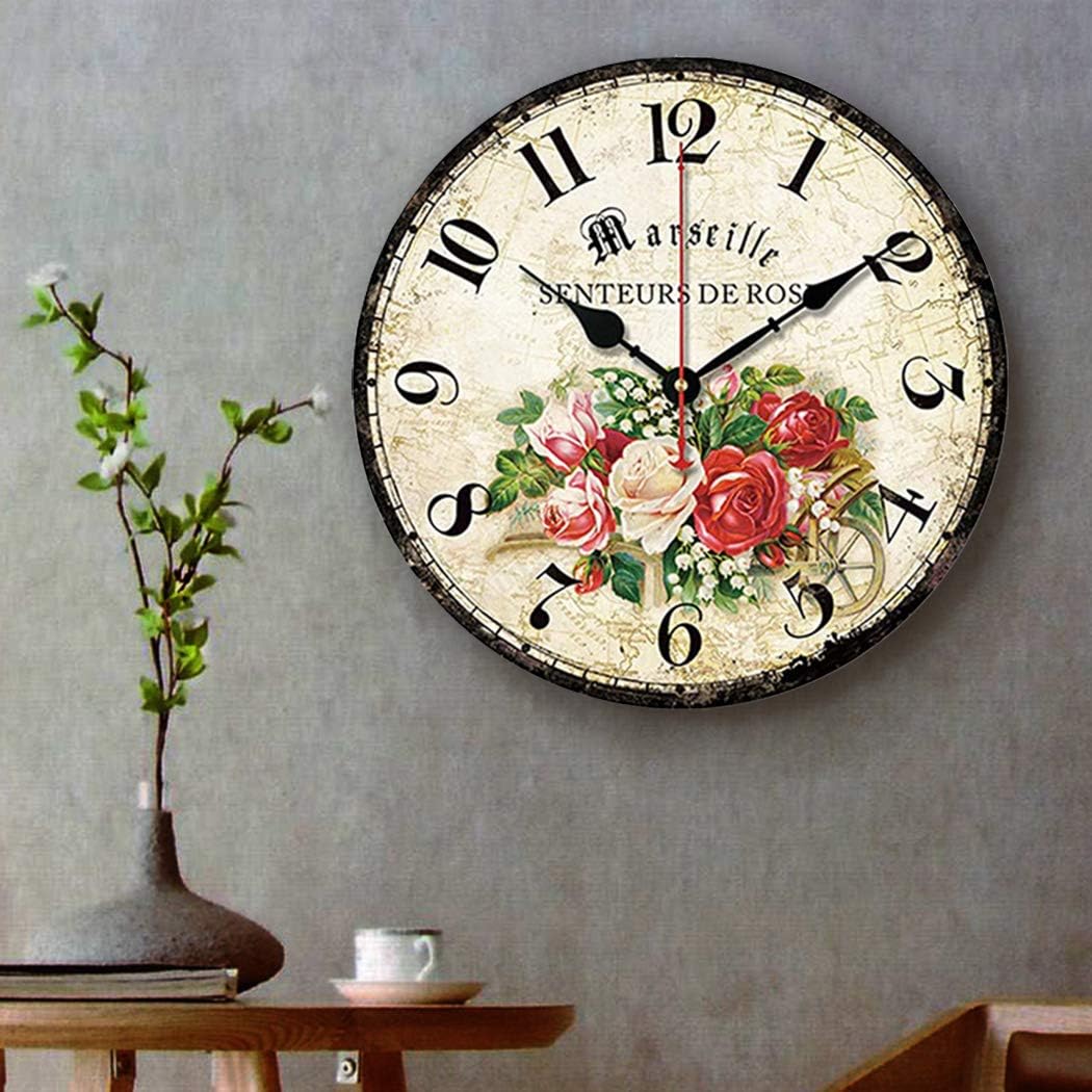SWHONG Antique Rose Love rund Holz Wanduhr Schlafzimmer Wohnzimmer Wanduhr Home Decor Mode, Mode