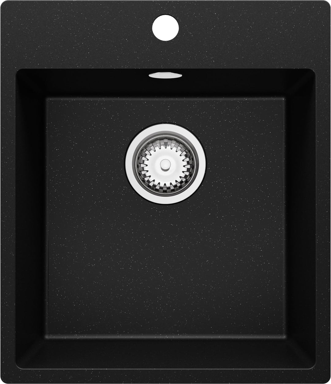 PRIMAGRAN Spülbecken Schwarz Metallic 43x50cm, Granitspüle 1 Becken + Ablauf-Set, Küchenspüle ab 45e