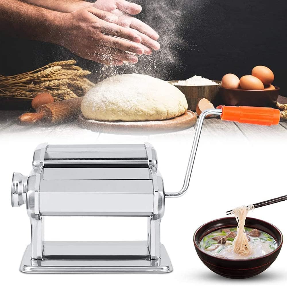 Manuelle Nudelmaschine, Pasta Maker aus Edelstahl, 3 Walzen für Teigzubereitung (Silberspaltmaschine