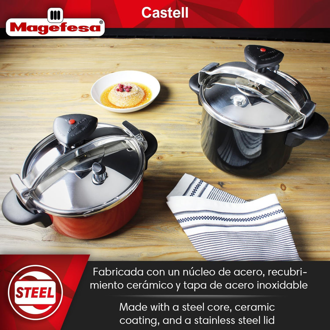 Magefesa 01OPCASTR06 01OPCASTR06 Schnellkochtopf Castell rot 6 l, Keramik
