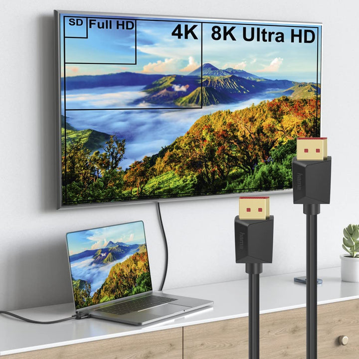 Hama Displayport Kabel 2m lang DP Kabel 1.4 (Display Port Cable mit Ultra HD 8k @ 60 Hz, Monitorkabe