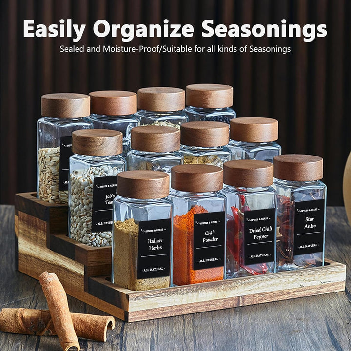 24 Stück 120ml Gewürzgläser Eckig Set, Gewürzgläser Set, Gewürzgläser Eckig mit Holzdeckel, Gewürzdo