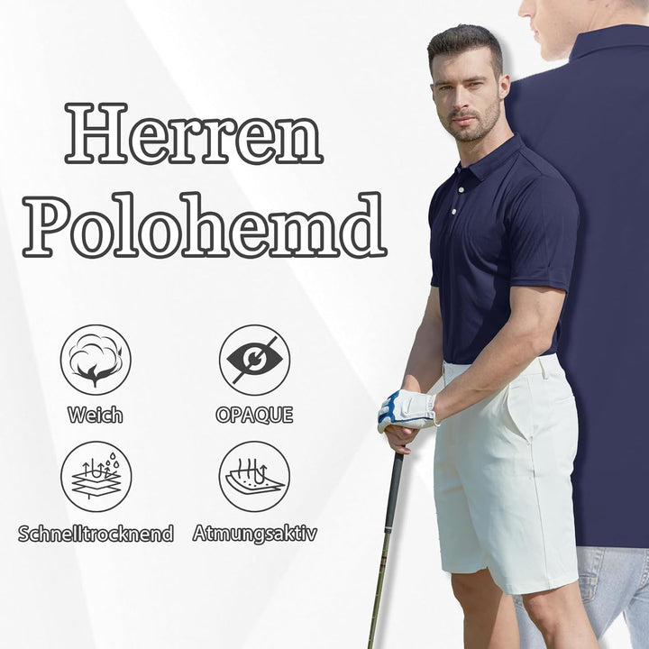 KEFITEVD Herren Poloshirt Kurzarm Golf T-Shirt Schnelltrocknend Atmungsaktiv Funktionsshirt Regular-