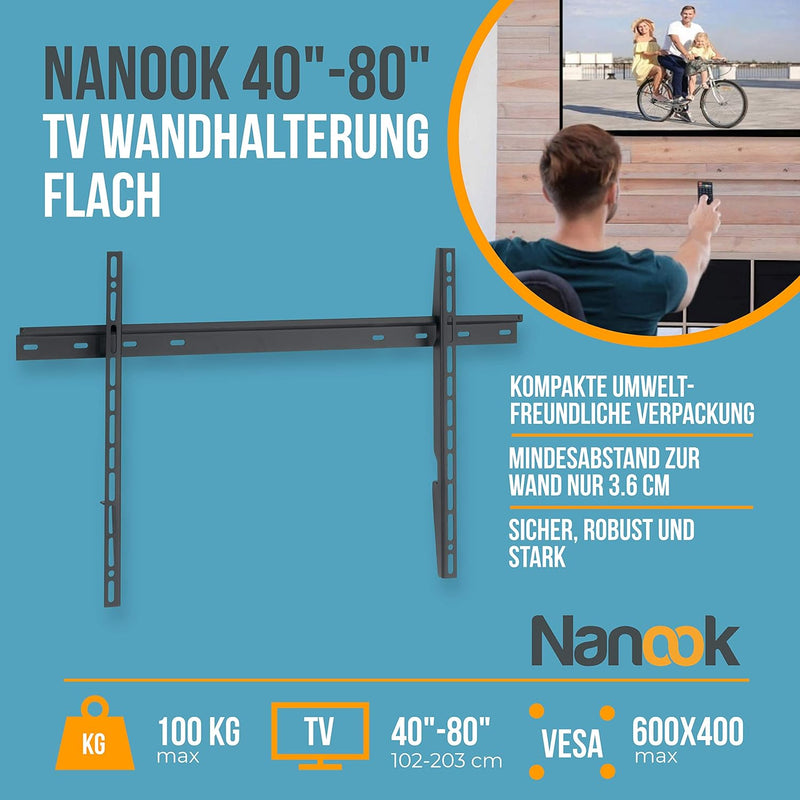 Nanook Flache TV-Wandhalterung für 40-80 Zoll (102-203 cm) Fernseher, Schlanke Aufhängung, Für LED,