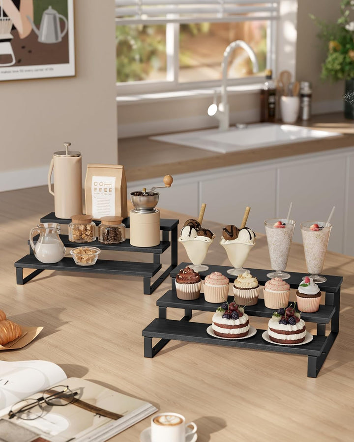 SONGMICS Gewürzregale, Küchenregale stehend, Küchen-Organizer, 2er Set, Holzwerkstoff, je 3 Ablagen,