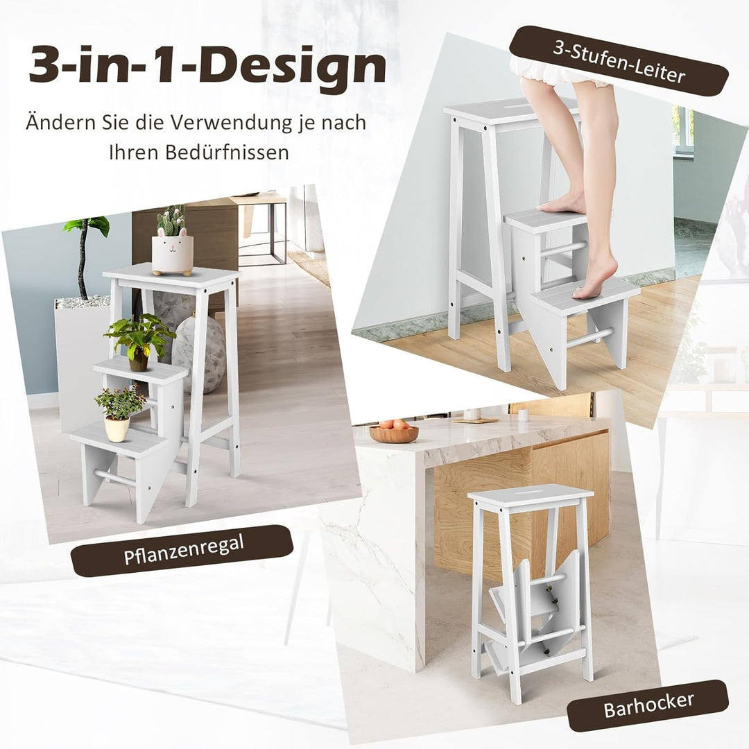 COSTWAY Tritthocker, Trittleiter 3 Stufen klappbar, Trittstuhl mit Griff, bis 310 kg, Haushaltsleite