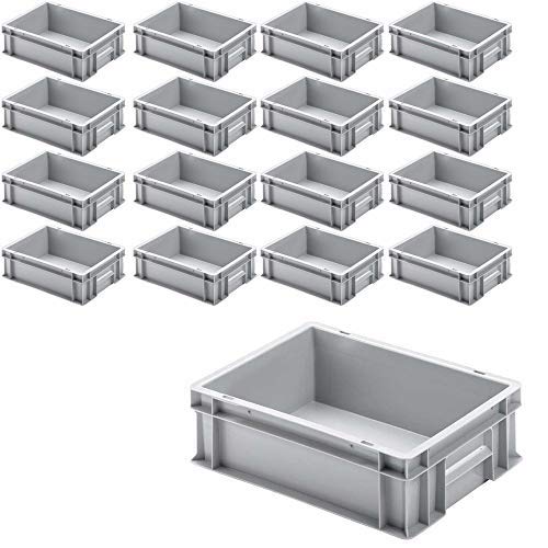 BRB 16x Euro-Stapelbehälter mit 2 Griffleisten, LxBxH 400x300x120 mm, 11 Liter, grau