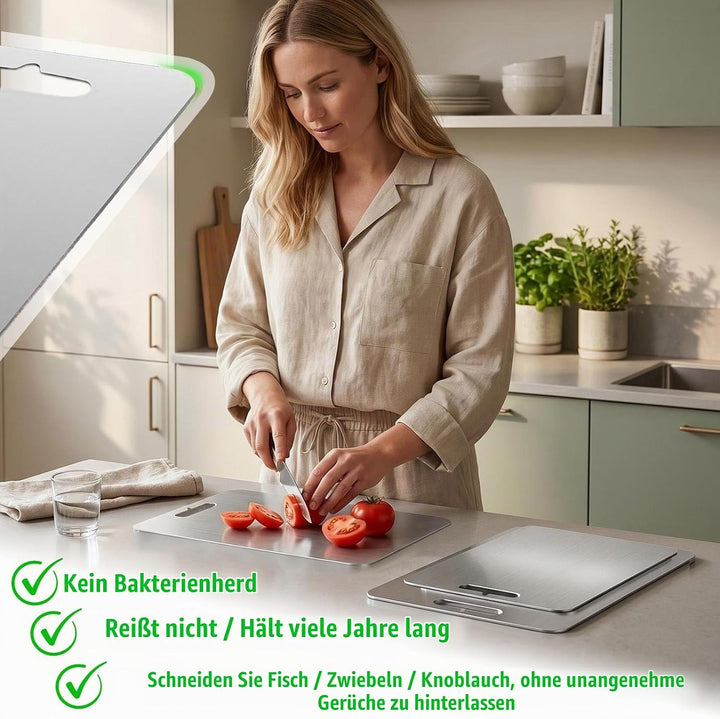 Edelstahl Schneidebrett Set 3-teilig, 1mm Ultra-Dünn &amp; Flexibel, Spülmaschinenfest &amp; Rostfrei, Doppe