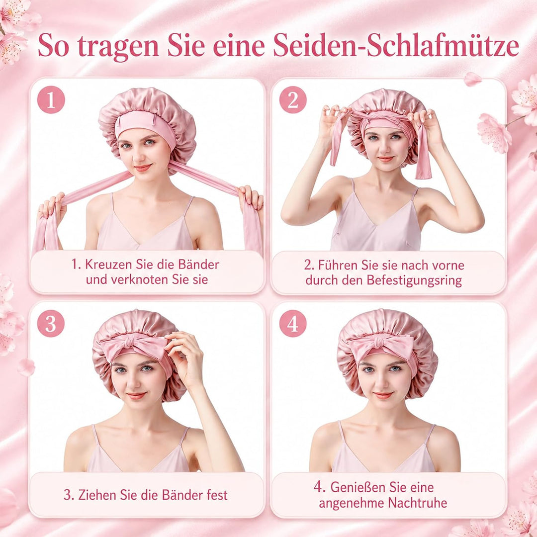 Seidenhaube zum Schlafen, 100% Maulbeerseide Haarhaube, 22 Momme Doppellagig Beidseitig Nutzbar, Sch