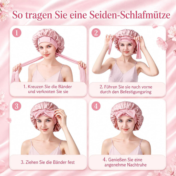 Seidenhaube zum Schlafen, 100% Maulbeerseide Haarhaube, 22 Momme Doppellagig Beidseitig Nutzbar, Sch