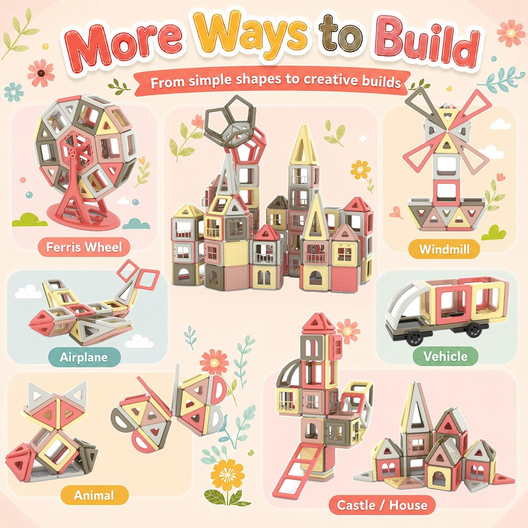 AOMIKS 173 Stück Magnetfliesen 3D Mini Magnetische Bausteine für Kinder Inspirierendes Lernen und Kr