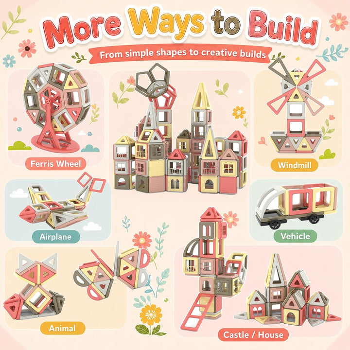 AOMIKS 173 Stück Magnetfliesen 3D Mini Magnetische Bausteine für Kinder Inspirierendes Lernen und Kr
