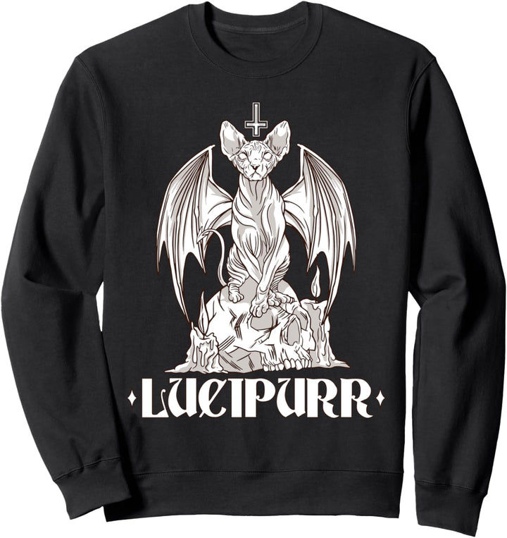 Lucipurr Hail Satan Okkulte Satanische Katze Baphomet Pentagramm Sweatshirt