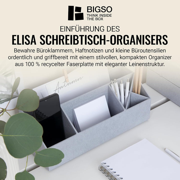 BIGSO ELISA Schreibtisch Organizer – Aufbewahrungsbox mit 4 Fächern – Schreibtischablage für Zettel,