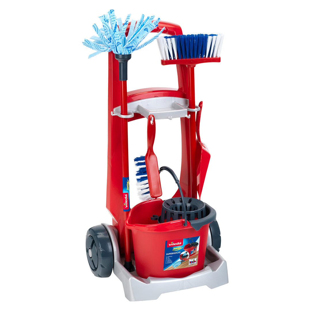 Theo Klein 6741 Vileda Besenwagen | Mit Wischmop, Eimer, Besen und vielem mehr | Vileda-Design | Mas