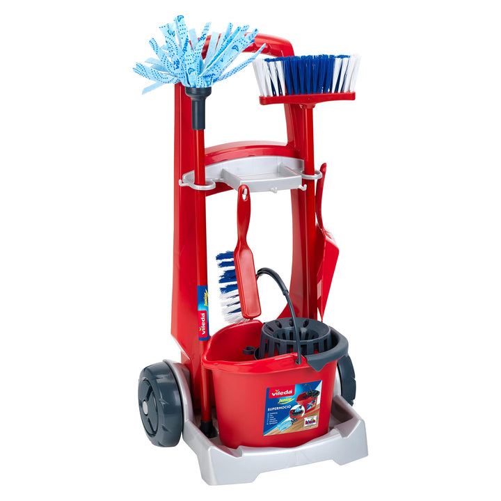 Theo Klein 6741 Vileda Besenwagen | Mit Wischmop, Eimer, Besen und vielem mehr | Vileda-Design | Mas