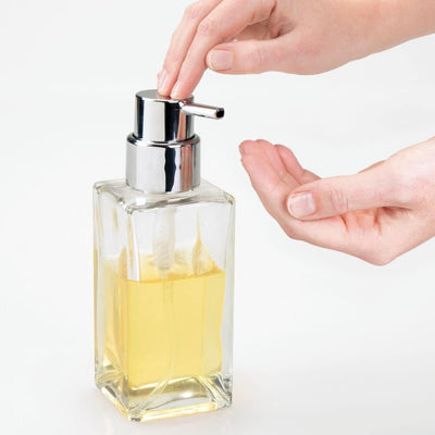 mDesign 2er-Set Seifenspender wiederbefüllbar – eckiger Pumpseifenspender aus Glas und Kunststoff –