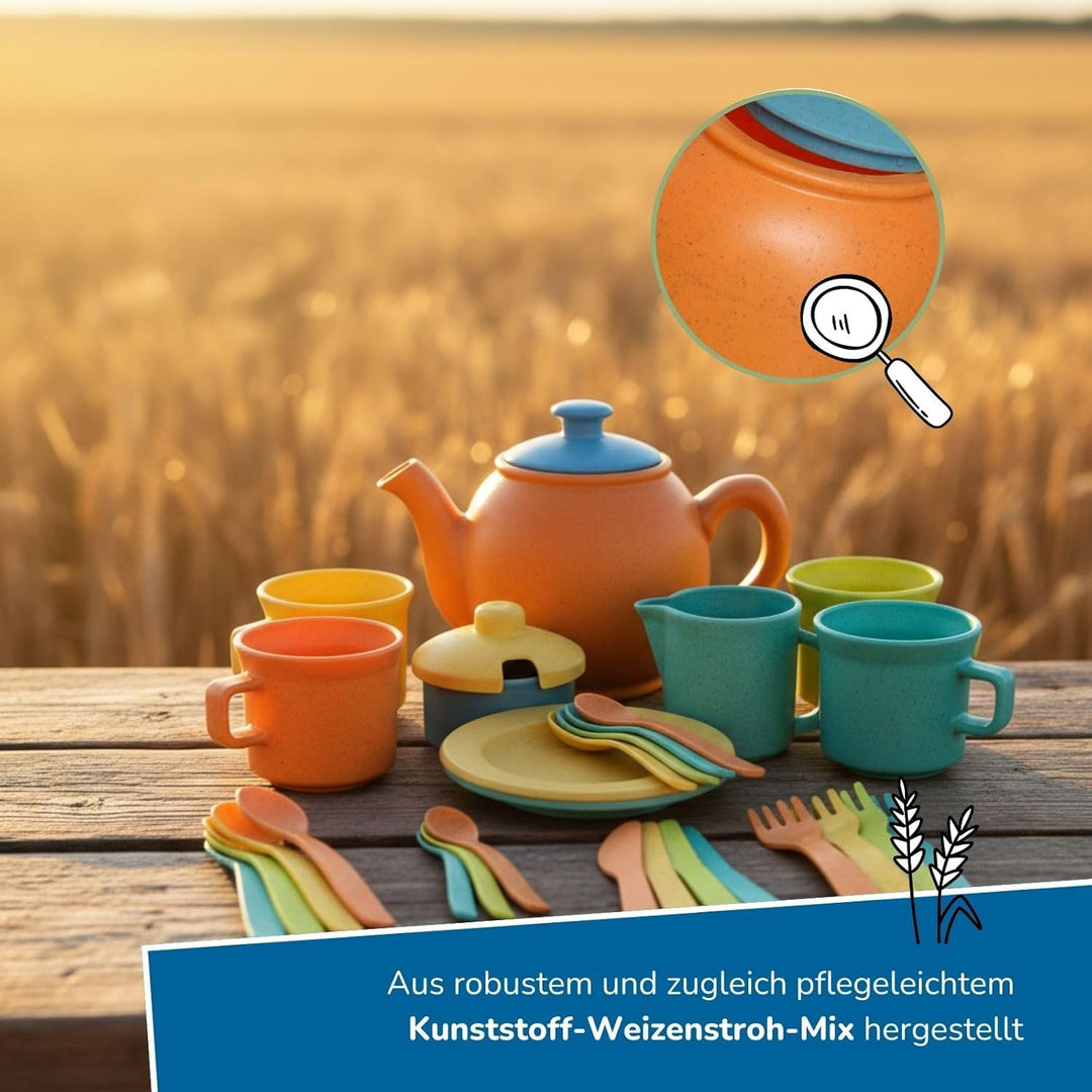 alldoro 68723 Kinderküchen Teeservice mit Besteck, 32 tlg. Set aus nachhaltigem Kunststoff-Weizenstr