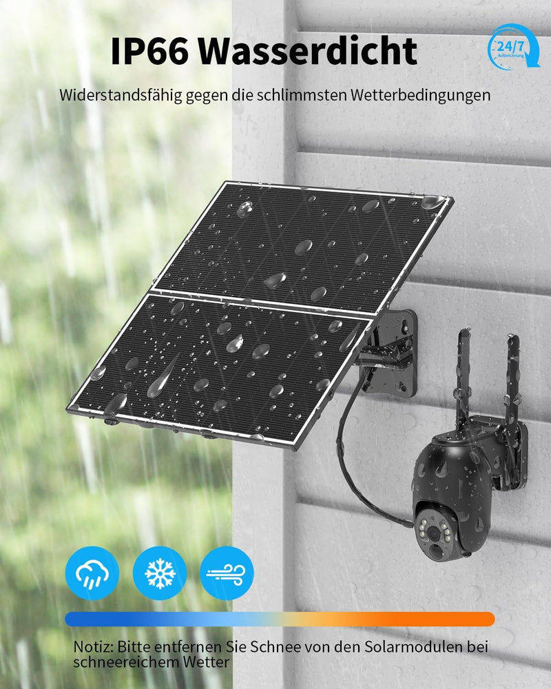 NUASI 4G LTE Überwachungskamera mit SIM Karte Aussen 20W Solarpanel, Kabellos Solar PTZ Überwachungs