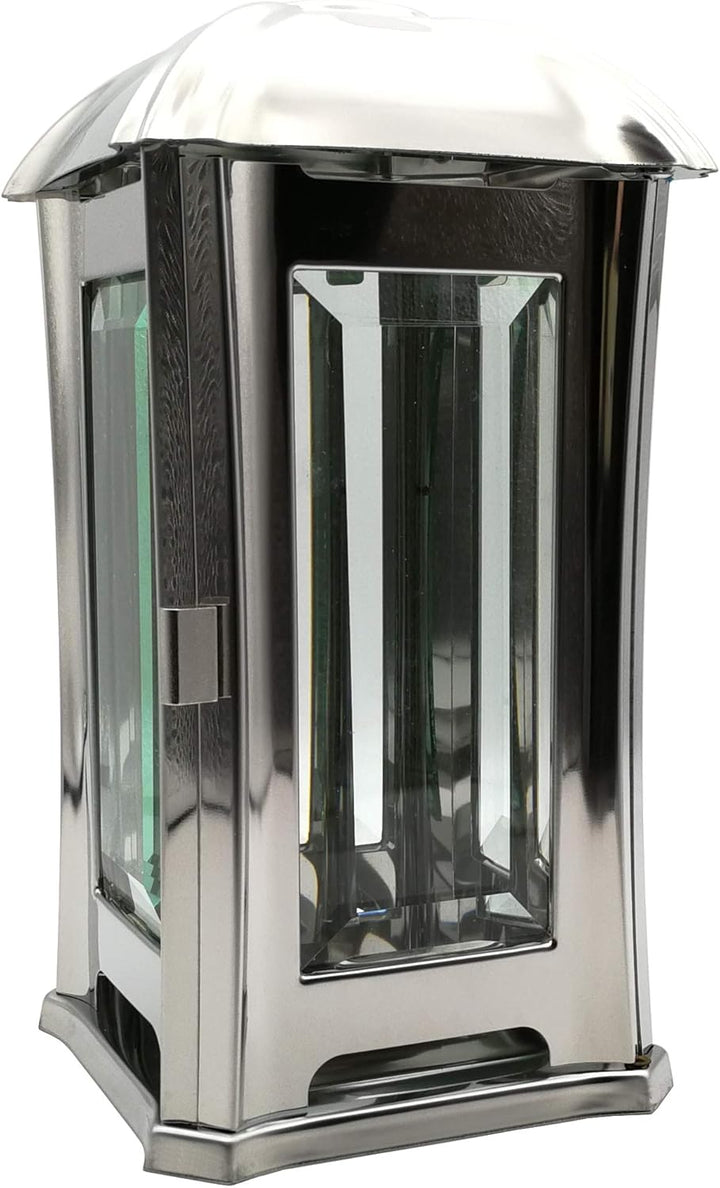 Grablaterne, Grablampe, Grablicht aus Edelstahl mit Facettenglasscheiben inkl. LED-Grablicht 24 cm 