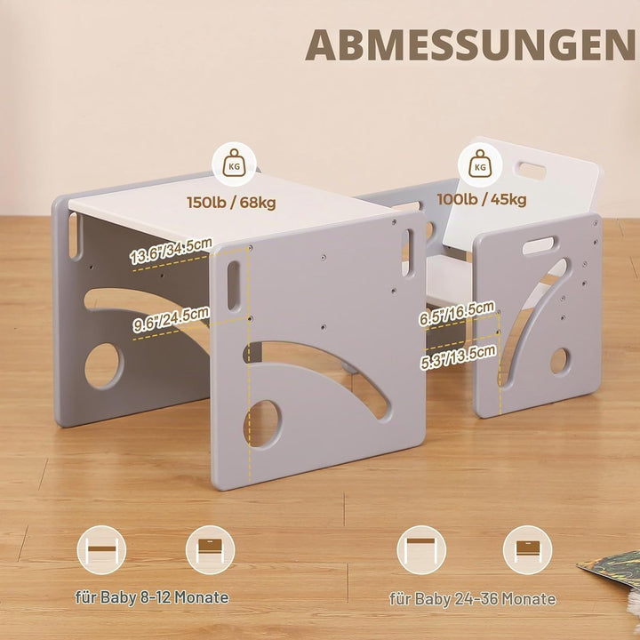 FUNLIO Montessori Beikosttisch und Stuhl-Set für Kleinkinder 1-3 Jahre, höhenverstellbar, Kinder-Tis