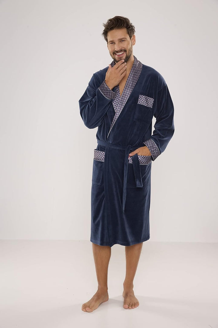 FOREX Lingerie edler und hochwertiger Baumwoll-Bademantel Herren-Mantel im tollen Design XXL Jeans,