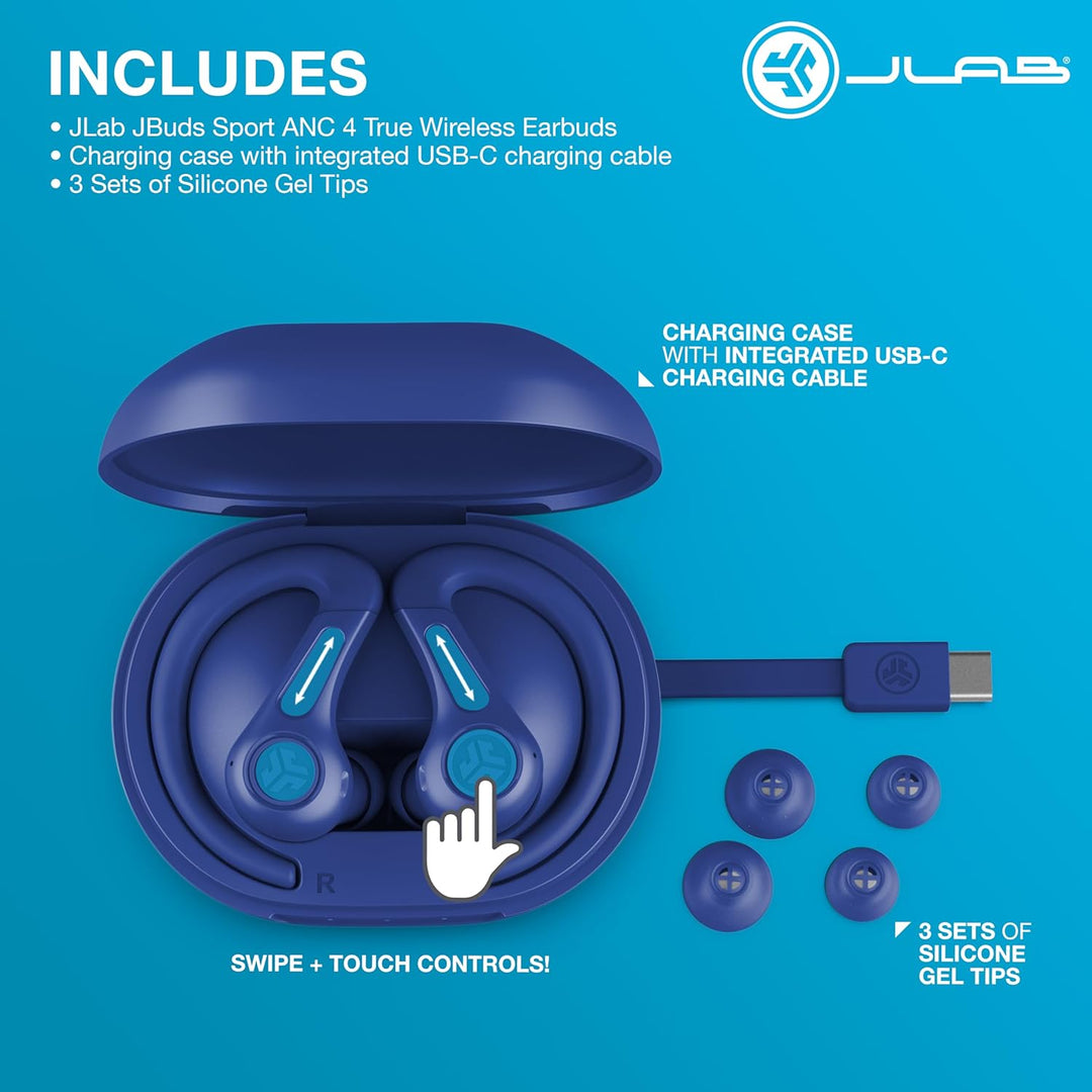 JLab JBuds Air Sport ANC 4 Kopfhörer In Ear, Sportkopfhörer Bluetooth, 60+ Std., Noise Cancelling Tr