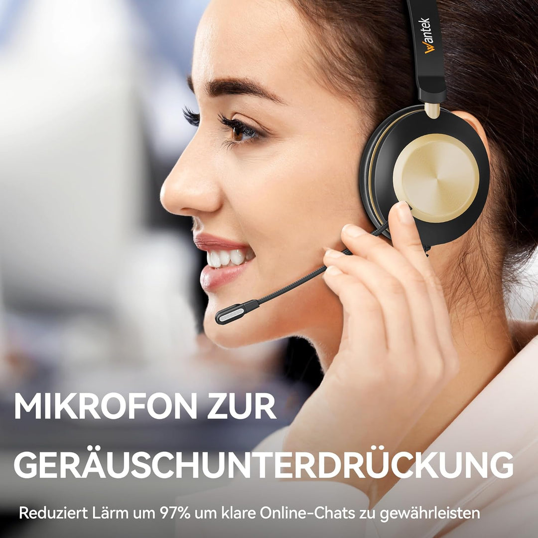 Wantek 881F Headset Mono mit Mikrofon Noise Cancelling und USB A 3,5mm Stecker Typ C auf A Adapter f
