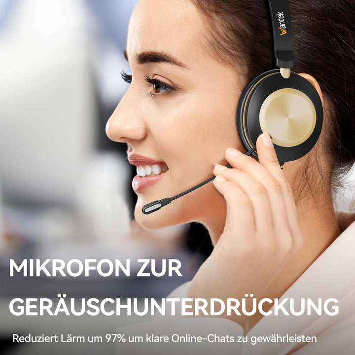 Wantek 881F Headset Mono mit Mikrofon Noise Cancelling und USB A 3,5mm Stecker Typ C auf A Adapter f