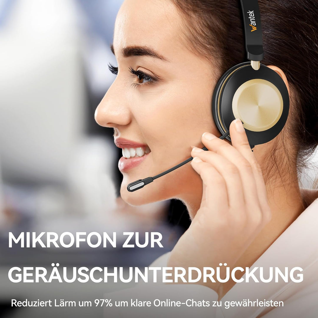 Wantek 882F Headsets mit Mikrofon Noise Cancelling und USB A 3,5mm Stecker Typ C Adapter für Call Ce