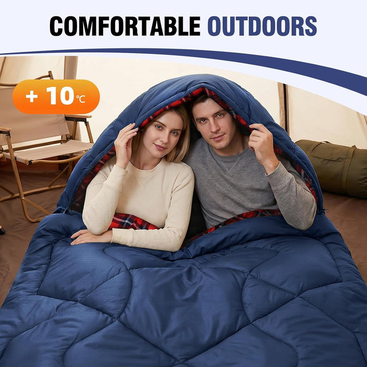 Flanell Doppelschlafsack,Schlafsack 2 Personen 230x160cm | 100% Baumwolle Futter,wasserabweisend,4 J