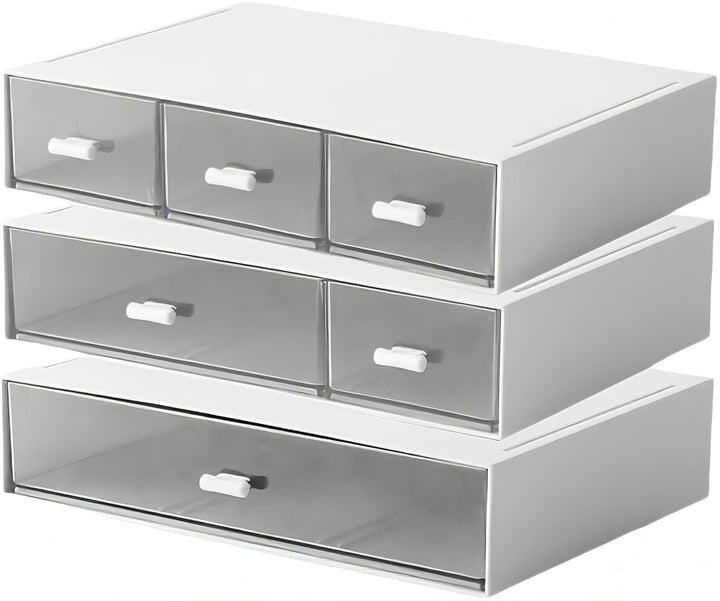 Schreibtisch Organizer Set, 3 Stapelbare Aufbewahrungsboxen mit 6 Schubladen, Multifunktionale Ordnu