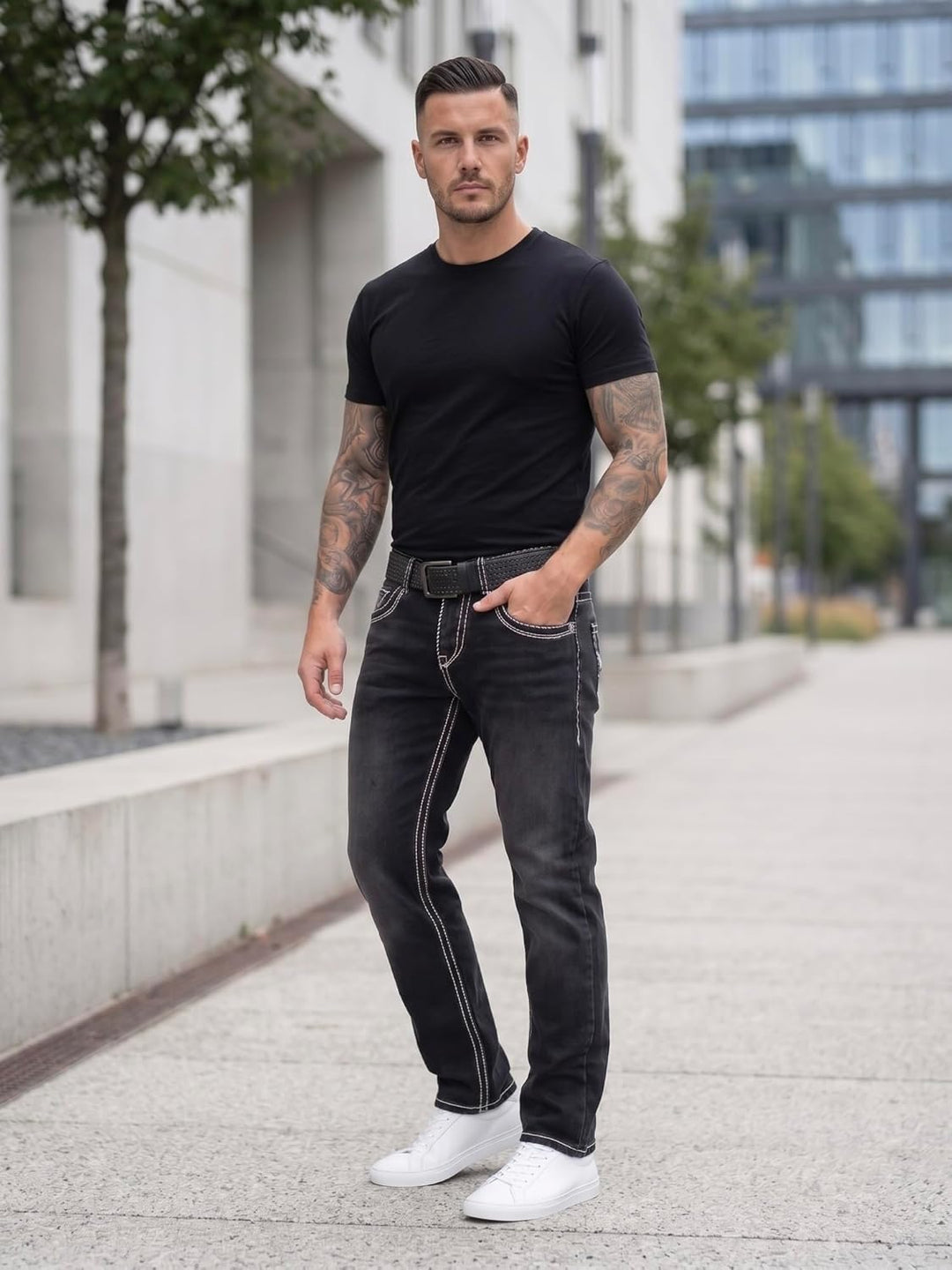 Rock Creek Herren Designer Jeans Hose Dicke Nähte Vintage Blau RC-2056 40W / 32L Dunkelgrau - Rc-216