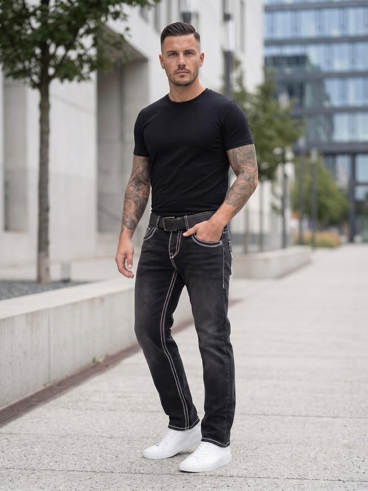 Rock Creek Herren Designer Jeans Hose Dicke Nähte Vintage Blau RC-2056 40W / 32L Dunkelgrau - Rc-216