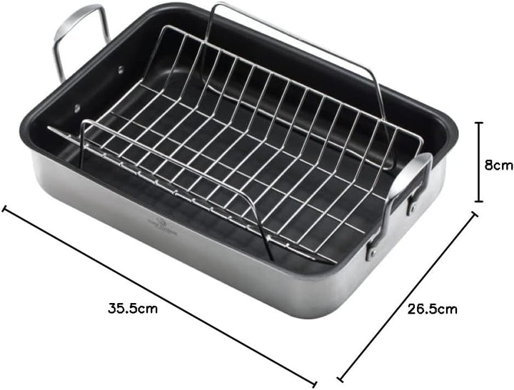 CHEF CUISINE Bräter Edelstahl mit Rost, für Backofen, 6 L, beschichtet, Induktionsgeeignet, Spülmasc