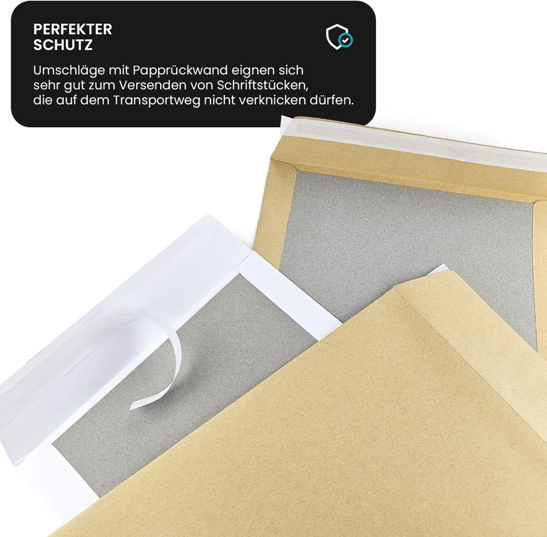 Netuno 25x weisse Versandtaschen DIN B4 mit Papprückwand aus Graupappe 250 × 353 mm 400g haftklebend